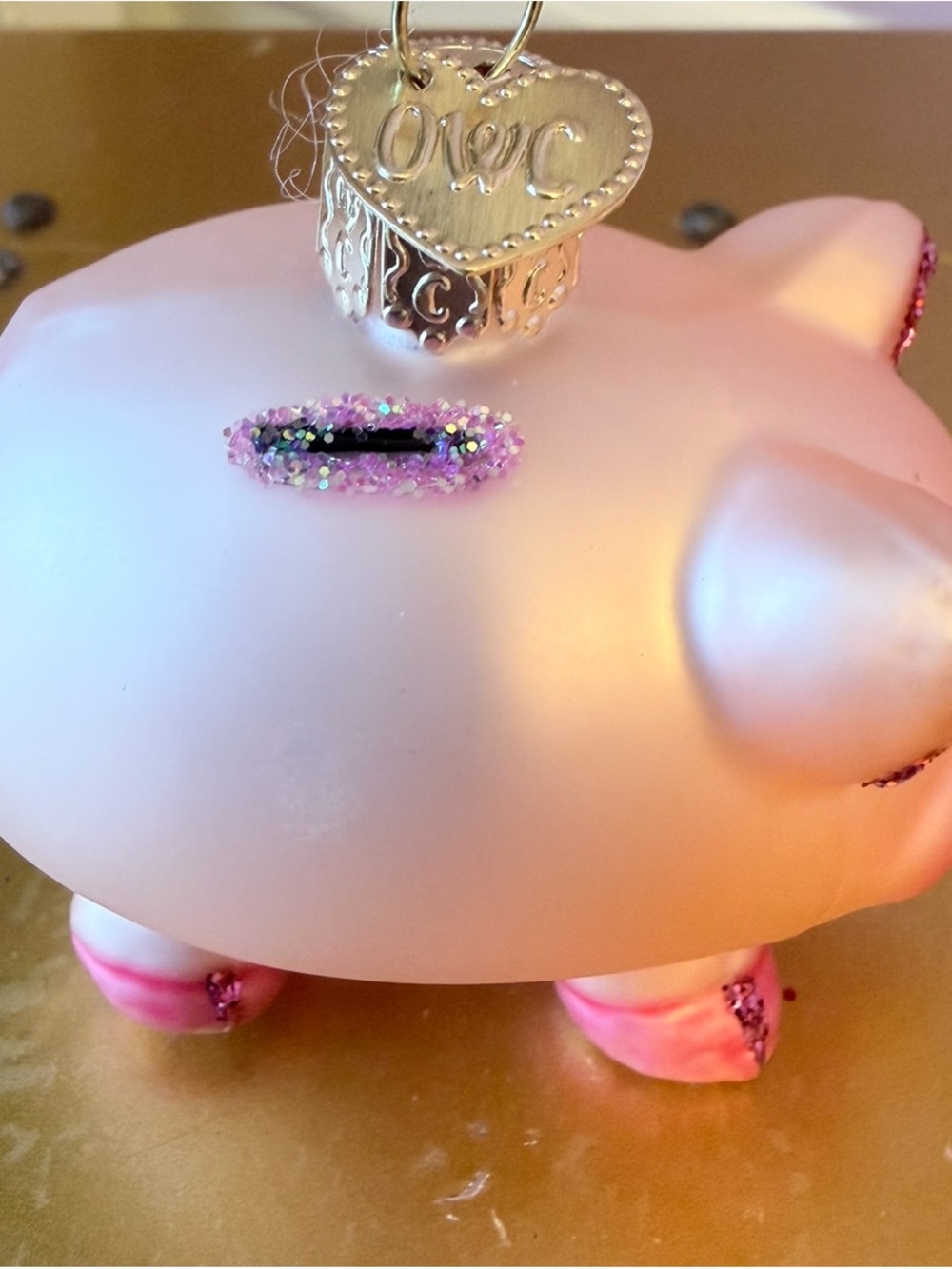 Pink Glass Pig Ornament Holiday Accent - Picture 7 of 8